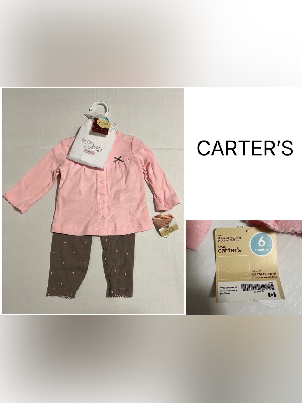 CARTER’S - 6M - NWT - INFANT GIRLS 3PC ELEPHANT SET